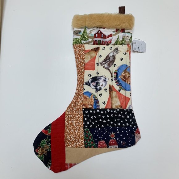 Unbranded Other - Christmas Stocking Kittens  Quilted Patchwork Fabric Cat   NEW 16” Handmade